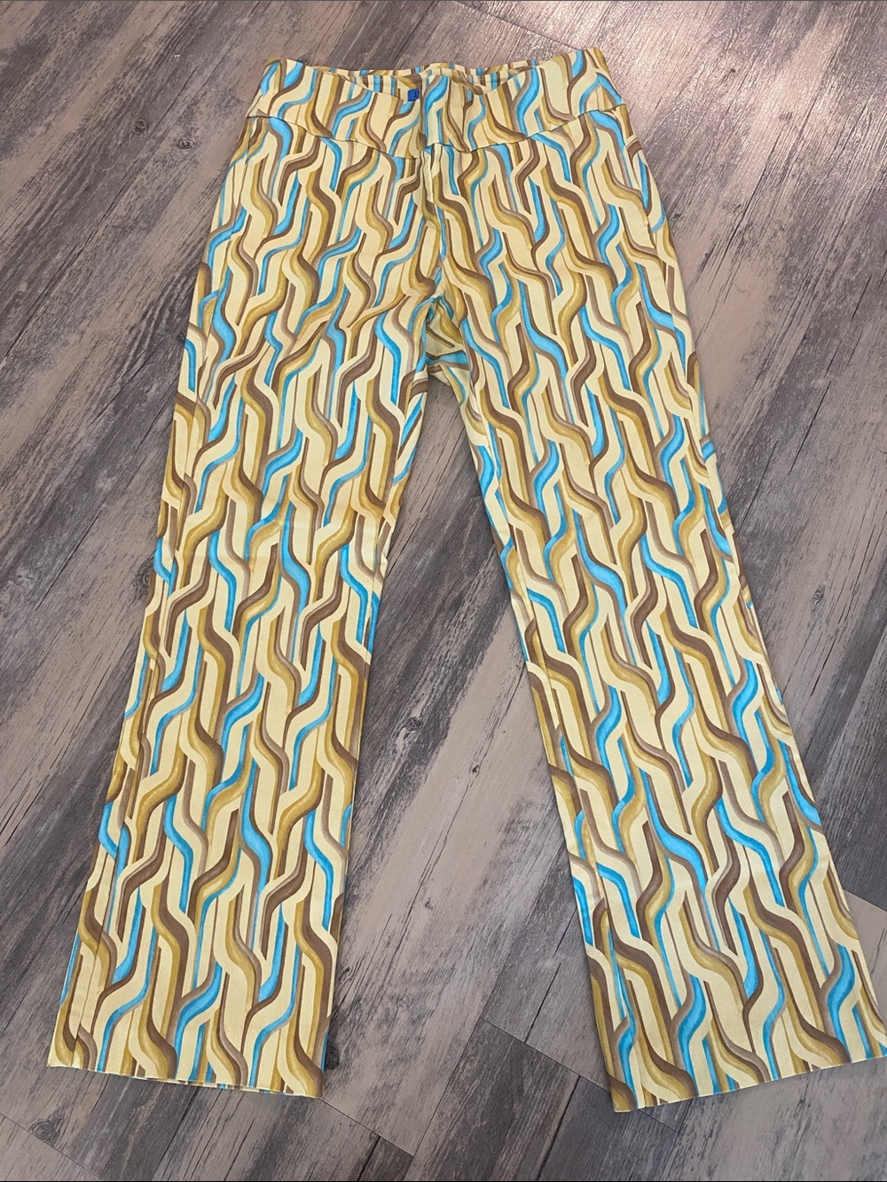 J.McLaughlin Ivy Pants Blue Yellow Chevron Geometric Stretch Pants Size 4